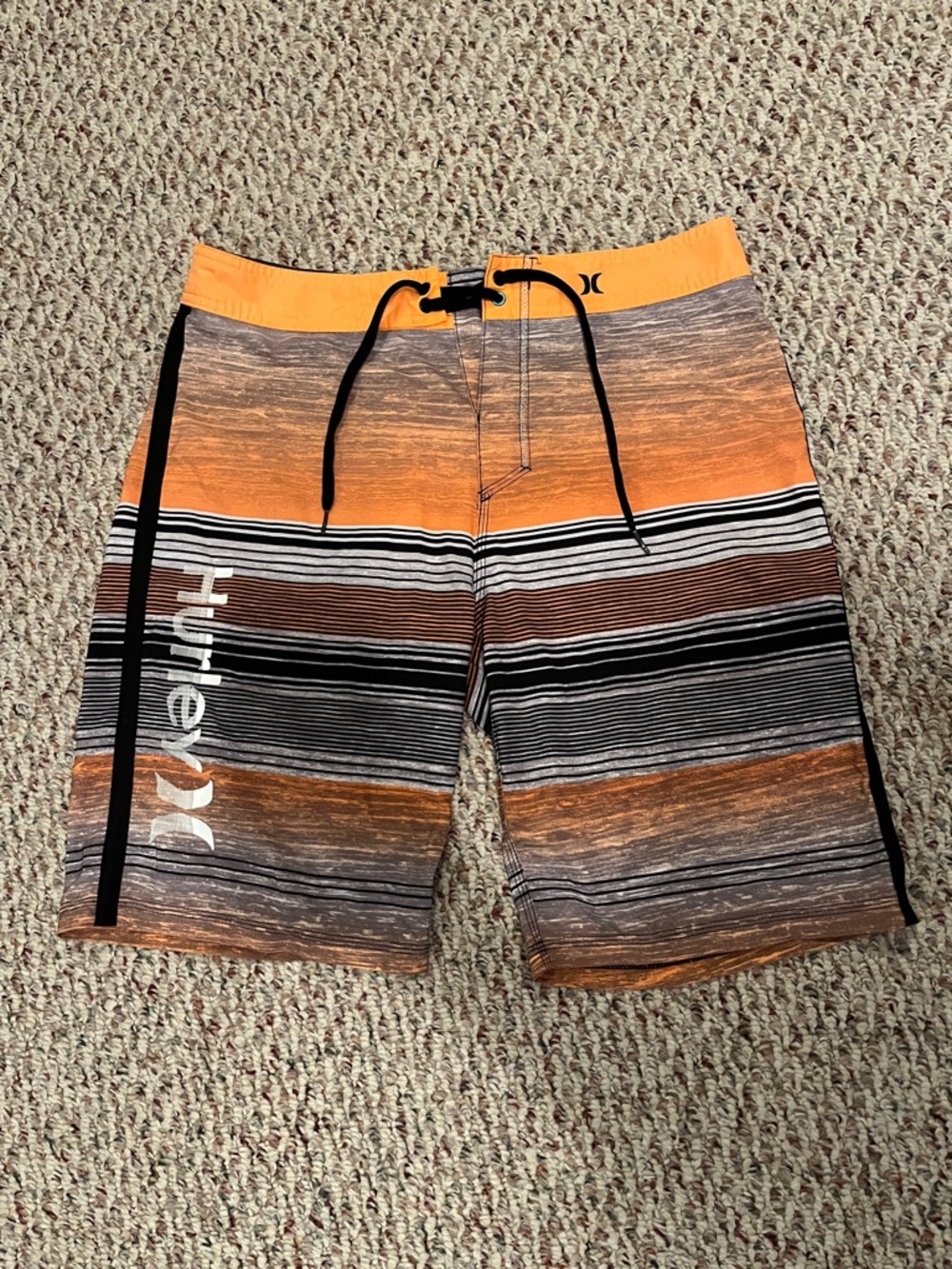 Hurley Orange and Black Striped Men’s Board Shorts